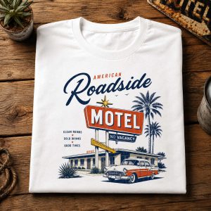 T-Shirt American Roadside Motel avec vieille voiture americaine