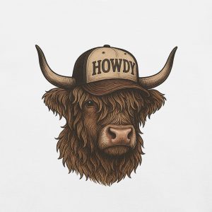 T-Shirt avec une tête de boeuf et une casquette Howdy Blanc
