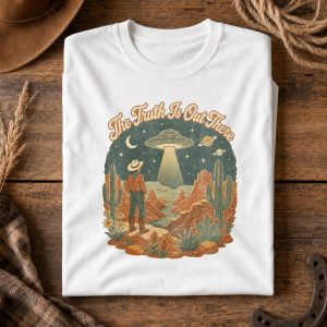T-Shirt Retro Cowboy & OVNI "The Truth is Out There"