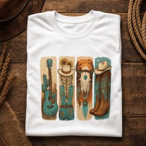 T-Shirt Cowgirl Guitare Bottes & Crane