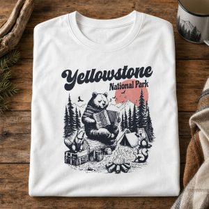 T-Shirt Yellowstone National Park avec un ours qui joue de l'accordéon